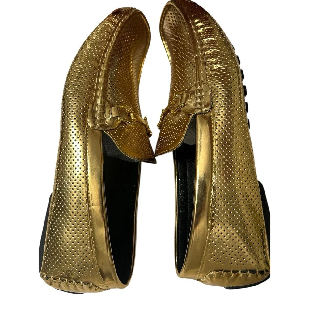 Amali Rila Mens Gold Horsebit Moccasin Loafers Driving Casual Dress Shoes  9.5